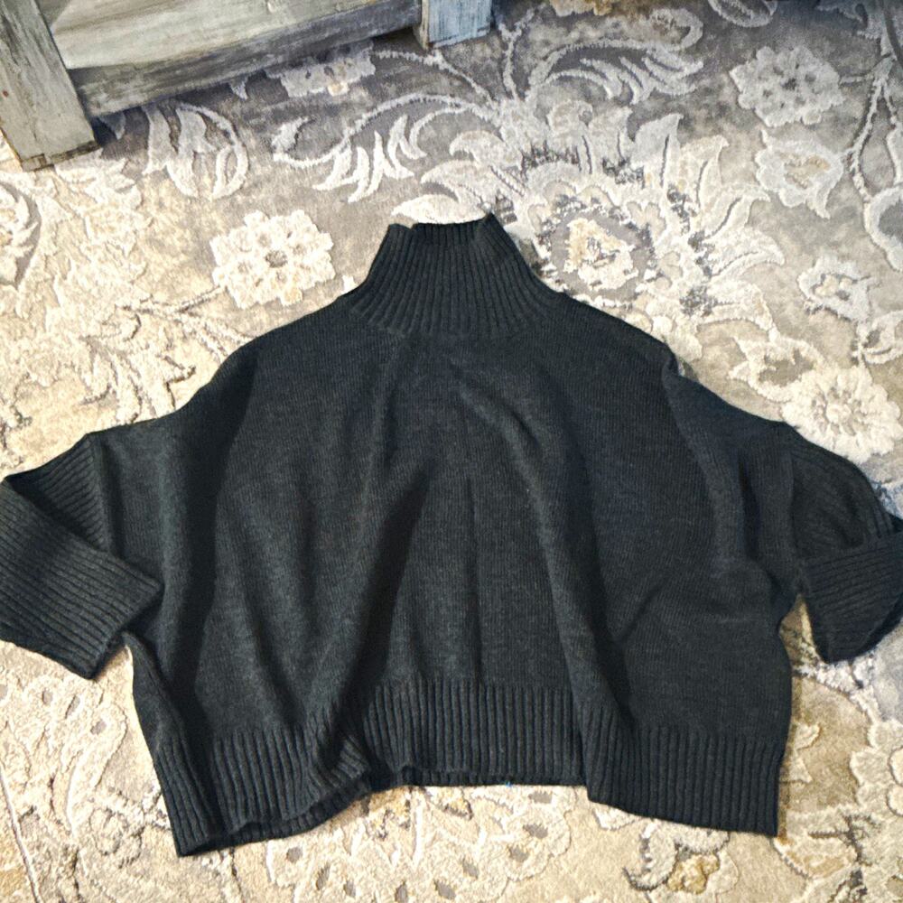 World Market Black Rib-Knit Turtleneck 3/4 Sleeve Pullover Sweater Women's OS